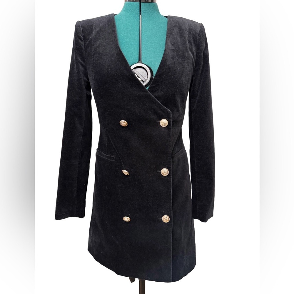 EUC Good American Velvet Double Breasted Boss Blazer Dress Size 2 - Picture 2 of 16